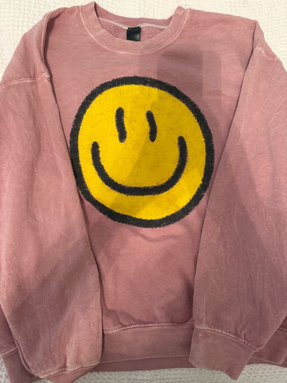 Pink Crewneck Sweatshirt with Yellow Smiley Face oversized